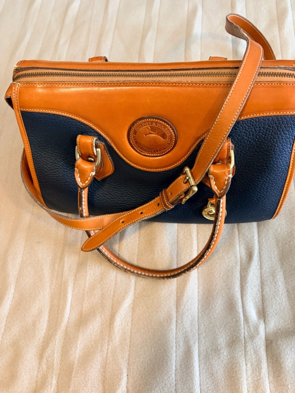 Dooney & Bourke Black and Tan Leather Satchel